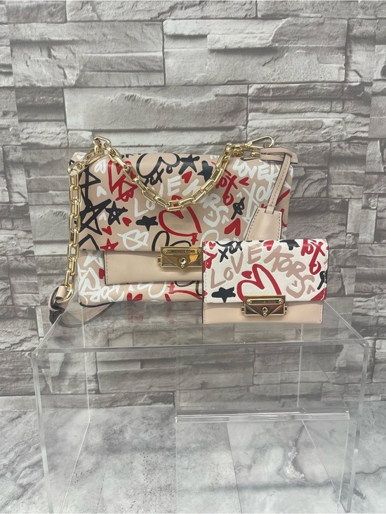 Michael Kors Handbags - Michaek Kors Cece Medium Chain Shoulder Bag with Matching Wallet Pink Grafitti